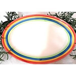 Gibson Rainbow Striped 13" Oval Platter Ceramic LGBTQ Pride Theme Hand Painted